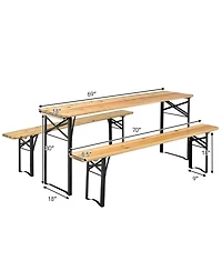 3 Pieces Folding Wooden Picnic Table Bench Set