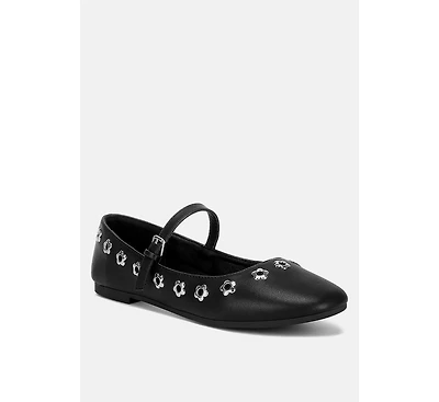 Tanzer Floral Eyelet Strapped Ballerinas