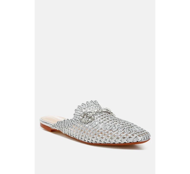 Roboma Metallic Woven Diamante Mules