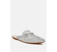 Roboma Metallic Woven Diamante Mules