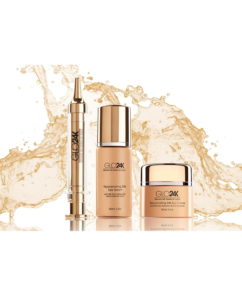 GLO24K Eye Care Set with our 24k Instant Facelift Cream, Eye Treatment Cream, and Eye Serum.