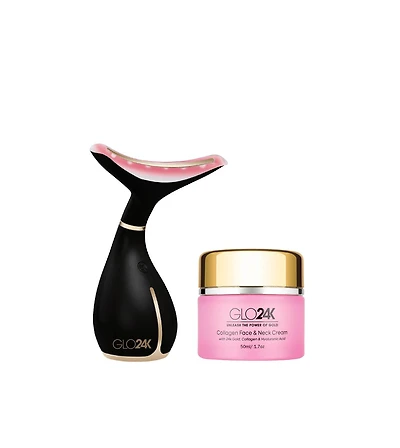 GLO24K Neck & Face Led Beauty Massager +Collagen Neck Cream.