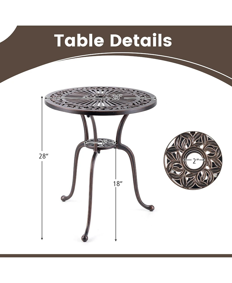 Slickblue 24 Inch Round Cast Aluminum Table Patio Dining Bistro Table with 2 Inch Umbrella Hole-Copper