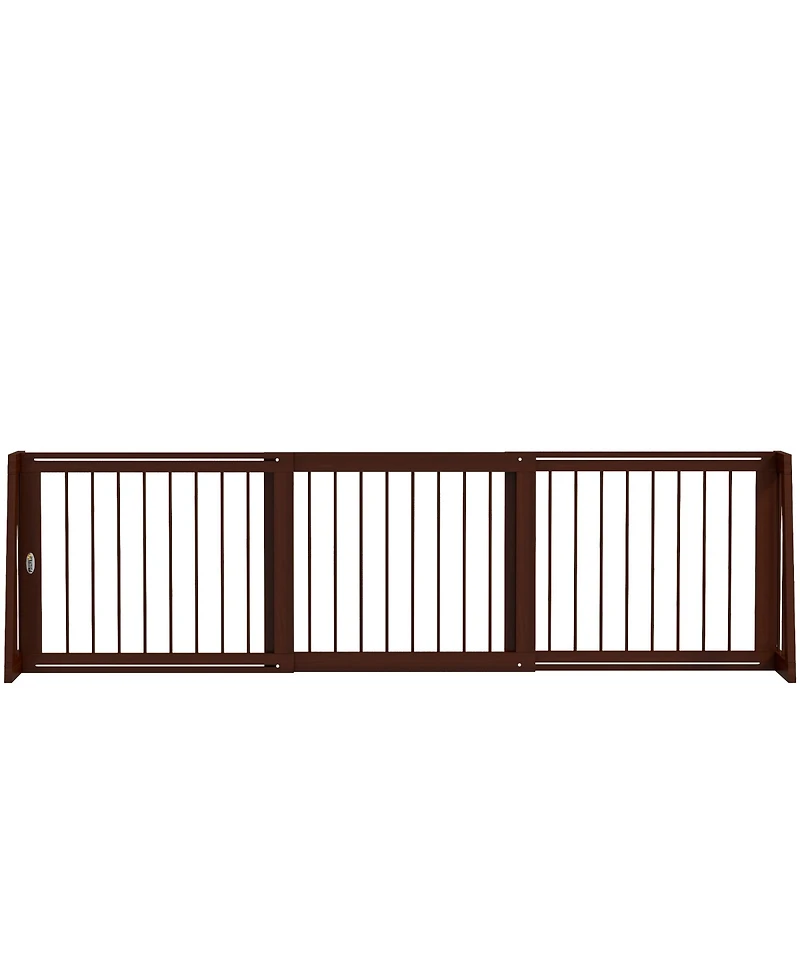 PawHut Freestanding Pet Gate with Retractable Length, 28"-75", Brown