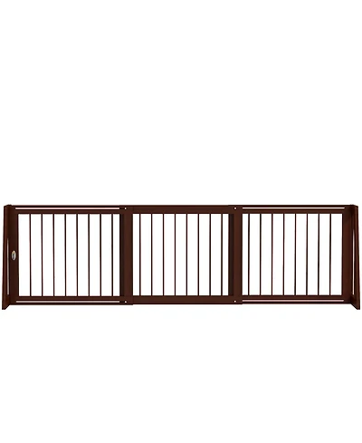 PawHut Freestanding Pet Gate with Retractable Length, 28"-75", Brown