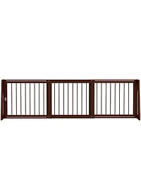 PawHut Freestanding Pet Gate with Retractable Length, 28"-75", Brown