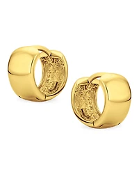 Bling Jewelry Simple Basic Wide Huggie Hoop Kpop Earrings Gold Plated Sterling Silver Flat Hinge