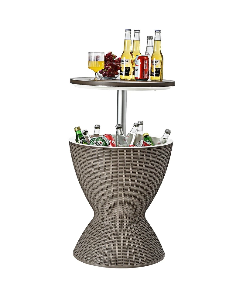 Sugift 3 Pieces Outdoor Rattan Bar Table with Extendable Tabletop