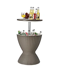 Sugift 3 Pieces Outdoor Rattan Bar Table with Extendable Tabletop