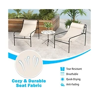 Sugift Patio Sling Lounge Chair with Removable Headrest Pillow and Metal Frame