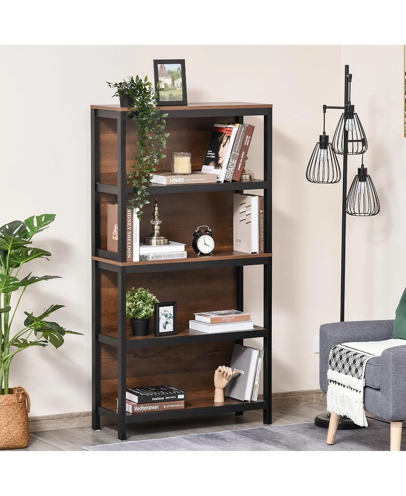 Homcom 4 Tier Bookshelf Utility Storage Shelf Organizer w/Back Support,