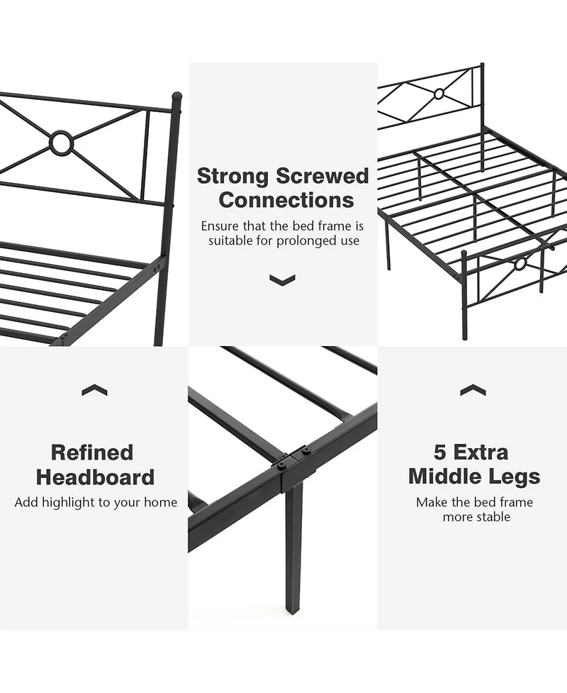 Sugift Full/Queen Metal Platform Bed Frame with Headboard and Footboard