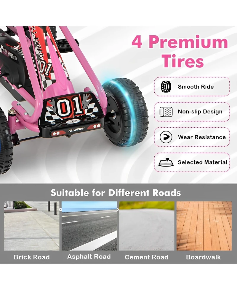 Skonyon 4 Wheel Pedal Powered Ride On Car with Adjustable Seat