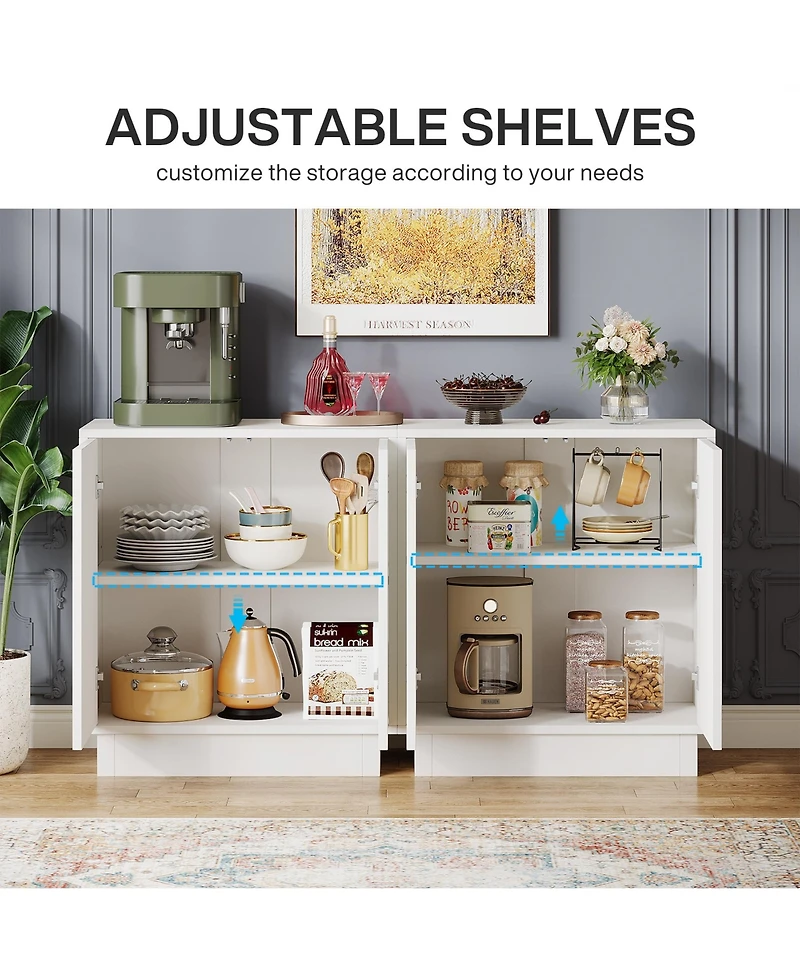 Tribesigns Sideboard Buffet Cabinet with Storage Set of 2, 57.4-Inch White Sideboard Cabinet Credenzas for Living Room, Modern Kitchen Cabinet Buffet