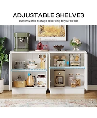 Tribesigns Sideboard Buffet Cabinet with Storage Set of 2, 57.4-Inch White Sideboard Cabinet Credenzas for Living Room, Modern Kitchen Cabinet Buffet