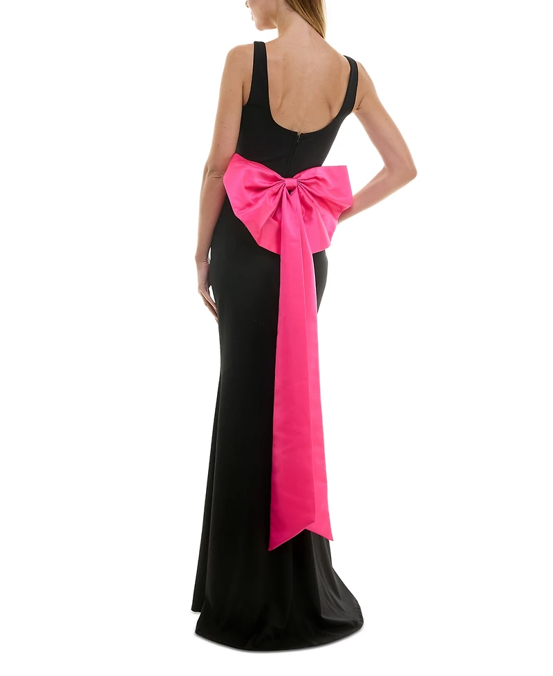 City Studios Juniors' Square-Neck Sleeveless Bow-Drape Gown