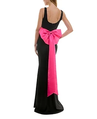 City Studios Juniors' Square-Neck Sleeveless Bow-Drape Gown