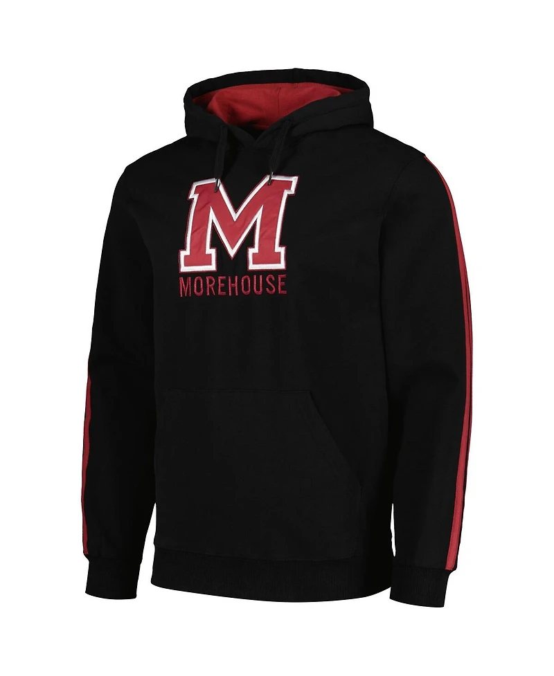 Fisll Men's Black Morehouse Maroon Tigers Oversized Stripes Pullover Hoodie