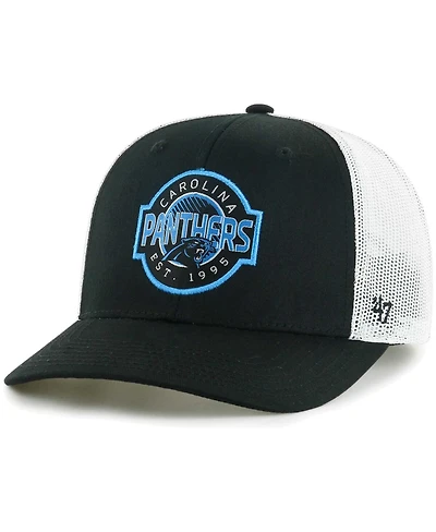 '47 Brand Big Boys and Girls Black/White Carolina Panthers Scramble Adjustable Trucker Hat