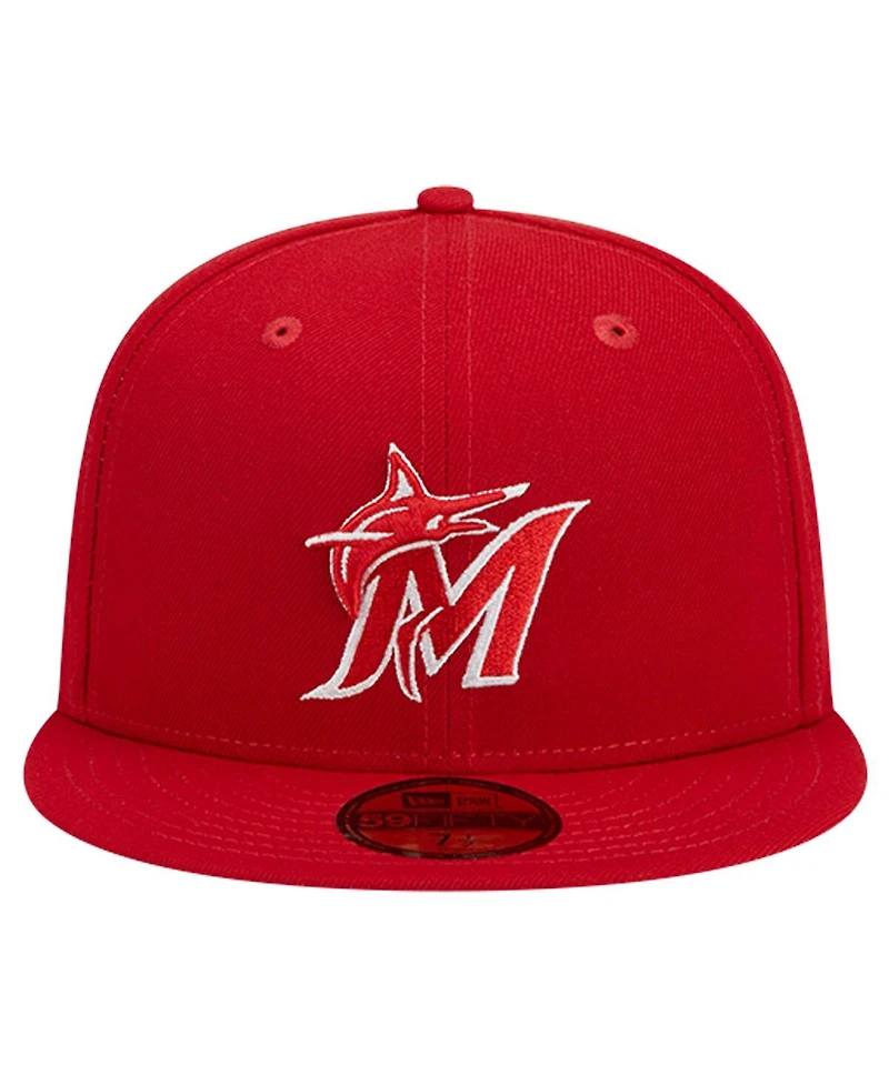 New Era Men's Red Miami Marlins Logo 59FIFTY Fitted Hat