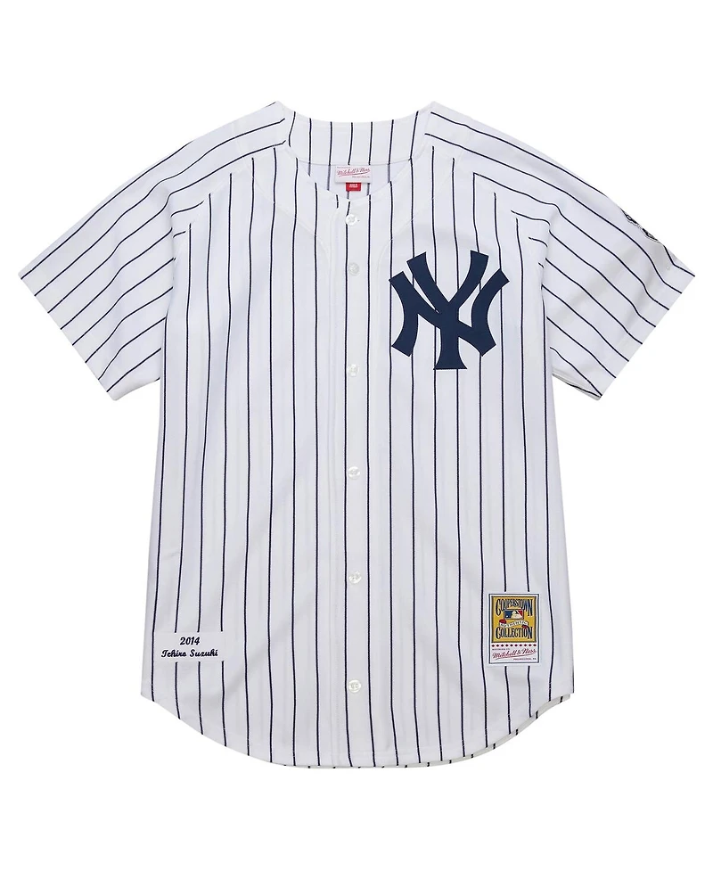 Mitchell & Ness Men's Ichiro Suzuki White New York Yankees 2014 Cooperstown Collection Authentic Throwback Jersey