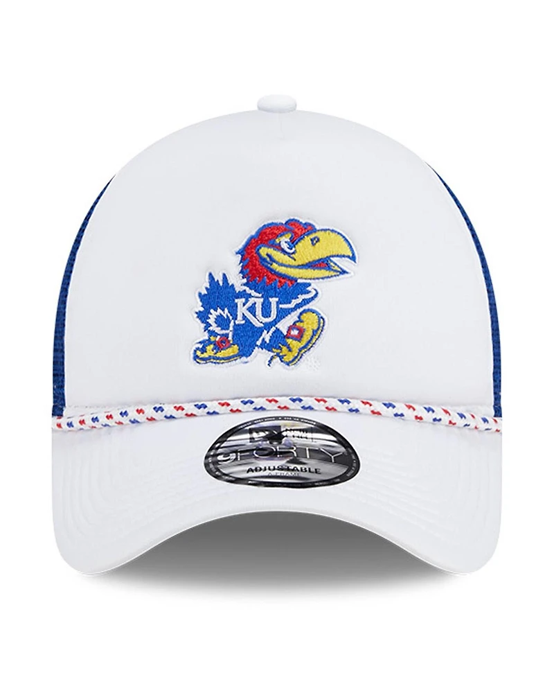 New Era Men's White/Royal Kansas Jayhawks Court Sport Foam A-Frame 9FORTY Adjustable Trucker Hat