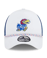 New Era Men's White/Royal Kansas Jayhawks Court Sport Foam A-Frame 9FORTY Adjustable Trucker Hat