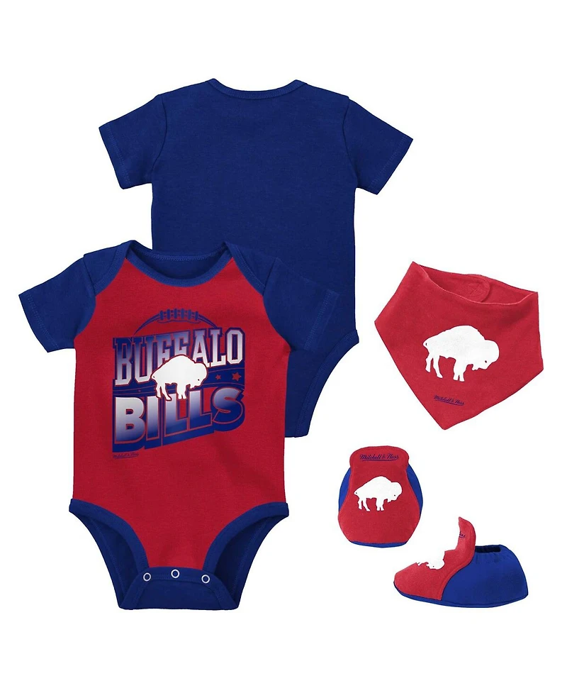 Mitchell & Ness Baby Boys and Girls Red/Royal Buffalo Bills Throwback Big Score Bodysuit, Bib Bootie Set