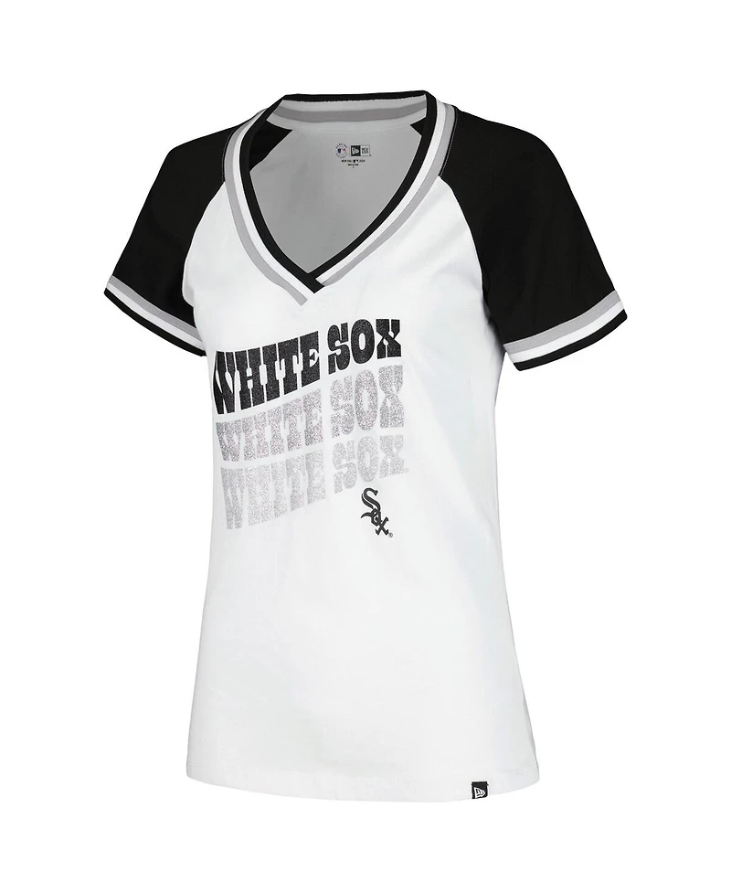 New Era Women's White Chicago Sox Jersey Double Binding Raglan V-Neck T-Shirt