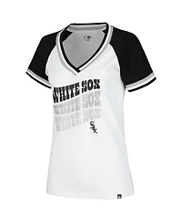 New Era Women's White Chicago Sox Jersey Double Binding Raglan V-Neck T-Shirt