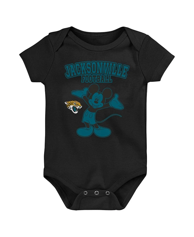 Outerstuff Baby Boys and Girls Teal/Black/Gray Jacksonville Jaguars Three-Piece Disney Game Time Bodysuit Set