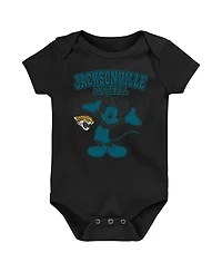 Outerstuff Baby Boys and Girls Teal/Black/Gray Jacksonville Jaguars Three-Piece Disney Game Time Bodysuit Set