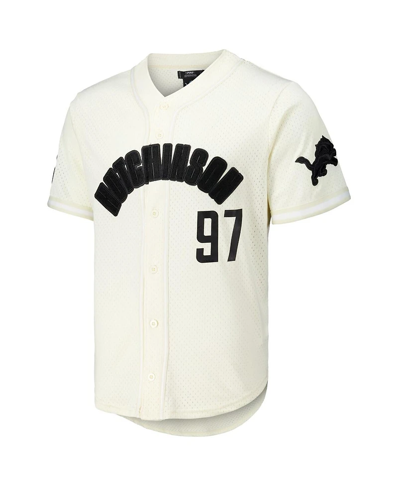 Pro Standard Men's Aidan Hutchinson Cream Detroit Lions Name Number Triple Tonal Button-Up Baseball Jersey