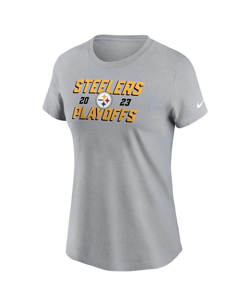 Nike Women's Gray Pittsburgh Steelers 2023 Nfl Playoffs Iconic T-Shirt