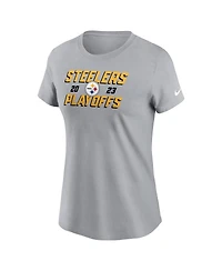 Nike Women's Gray Pittsburgh Steelers 2023 Nfl Playoffs Iconic T-Shirt
