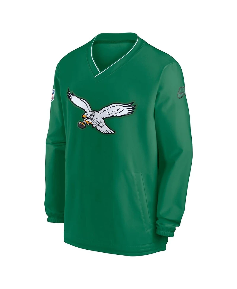 Nike Men's Kelly-Green Philadelphia Eagles Throwback Logo Long-Sleeve V-Neck Windshirt