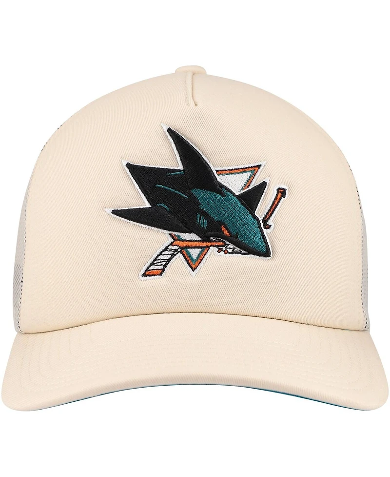 Mitchell & Ness Men's Cream San Jose Sharks Foam Front Trucker Adjustable Hat