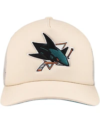 Mitchell & Ness Men's Cream San Jose Sharks Foam Front Trucker Adjustable Hat