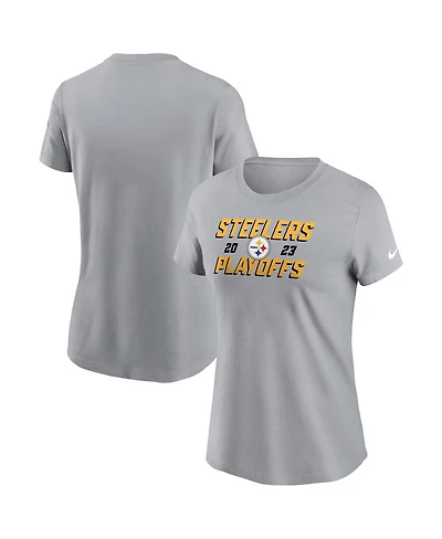 Nike Women's Gray Pittsburgh Steelers 2023 Nfl Playoffs Iconic T-Shirt