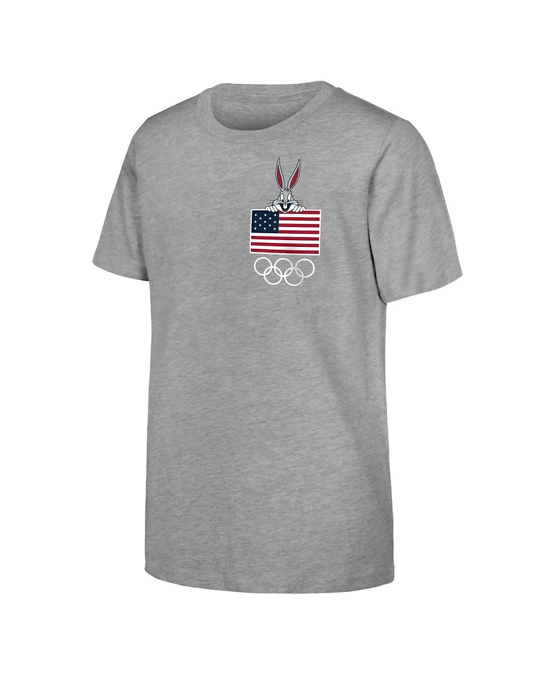 Outerstuff Big Boys and Girls Bugs Bunny Heather Gray Team Usa Looney Tunes Surfing T-Shirt