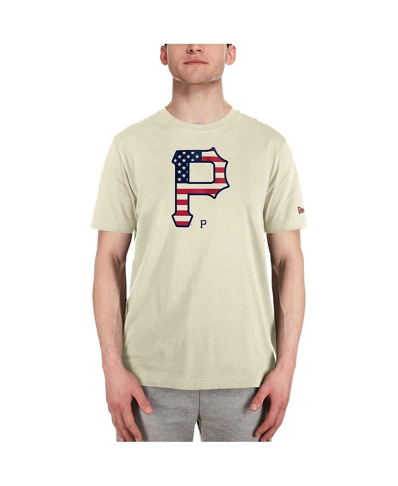 New Era Men's Cream Pittsburgh Pirates 4th of July Flag Fill T-Shirt