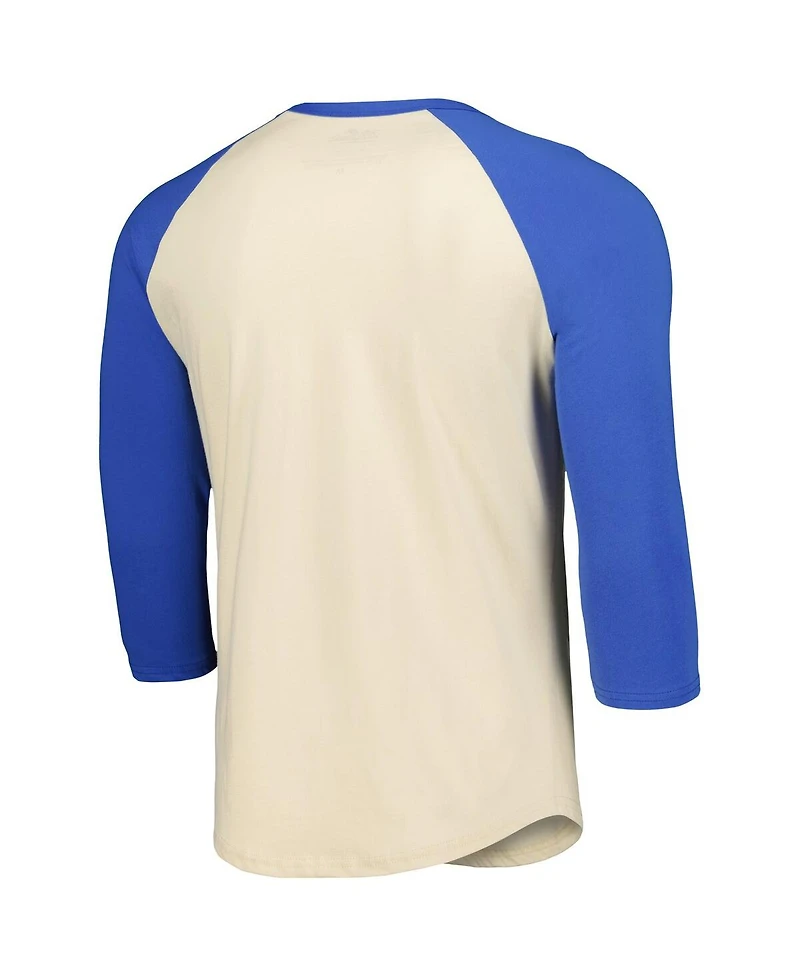 Majestic Men's Cream/Royal Milwaukee Brewers Raglan 3/4-Sleeve T-Shirt