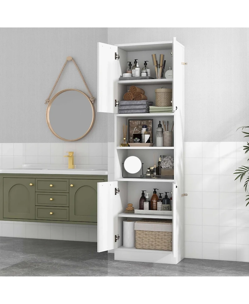 Costway 75" Tall Bathroom Storage Cabinet with 4 Doors & 2 Open Compartments Freestanding