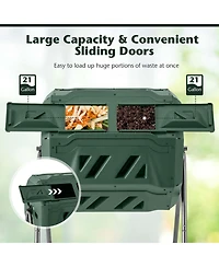 Costway 42-Gal Compost Bin Dual Chamber Composting Tumbler with 2 Sliding Doors Metal Frame