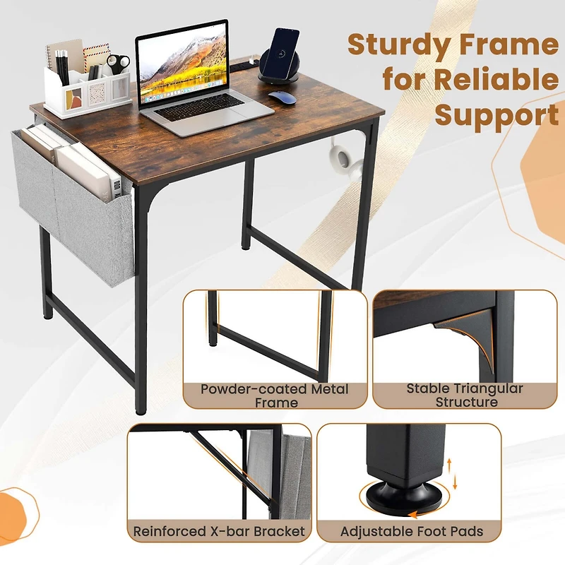32" Meeting Room Desk Set of 6 with Charging Station & Headphone Hook Metal Frame