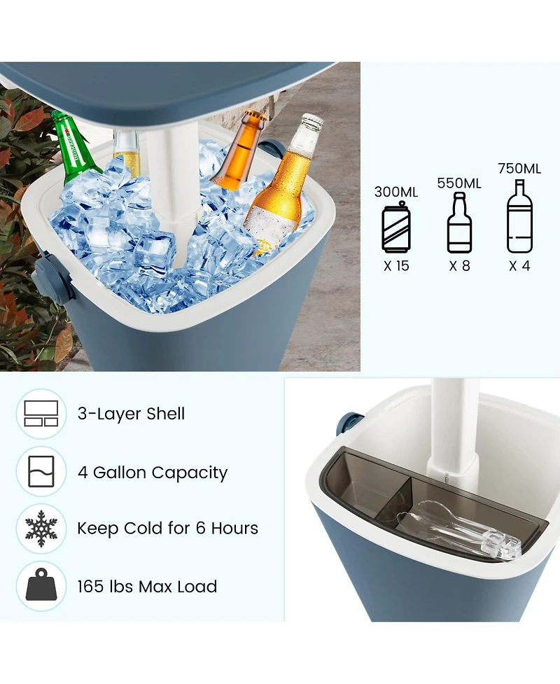 Slickblue 3-in-1 Portable Cooler Bar Table with Bottle Opener and Lift Top Lid for Camping Poolside