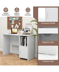 Costway Modern Computer Desk with Cabinet Cable Holes & Open Shelf Storage for Home Office