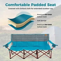 3 Person Folding Camping Chair Heavy-Duty Camp Couch with 2 Cup Holders Padding