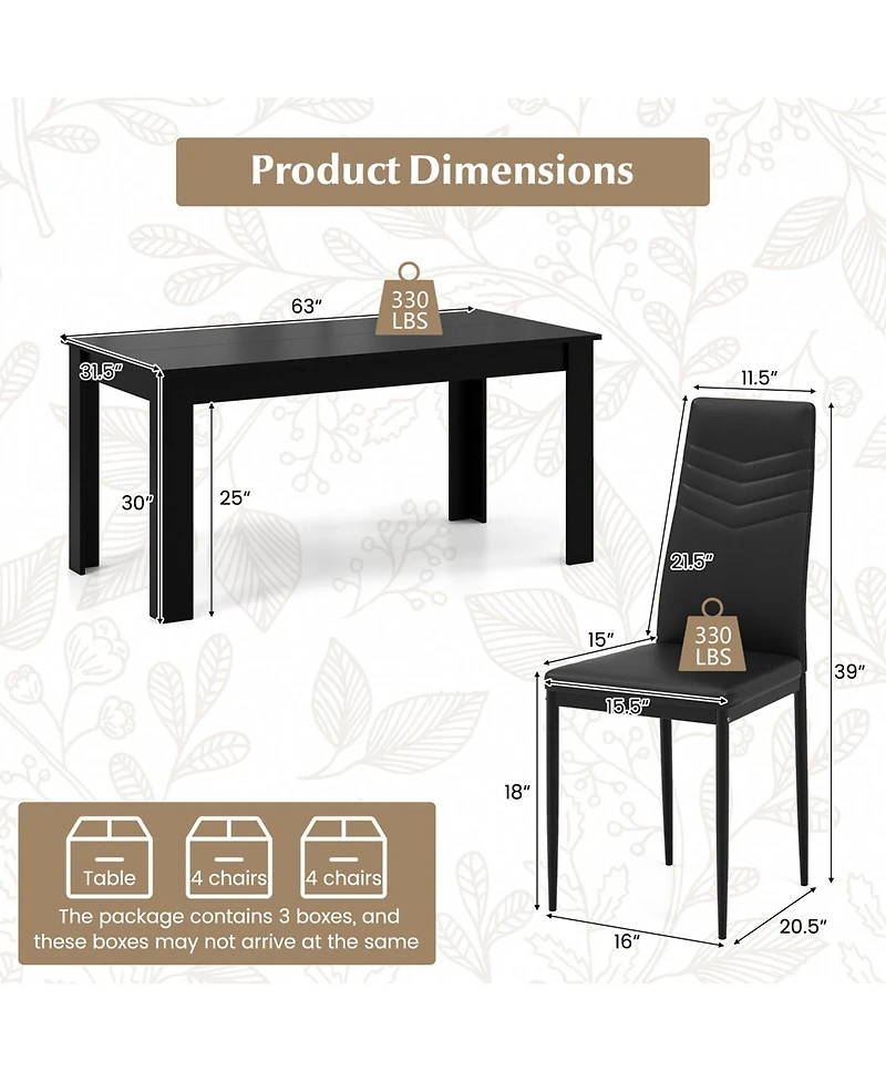 Modern Rectangular Kitchen Table Set with 8 Pvc Leather Dining Chairs