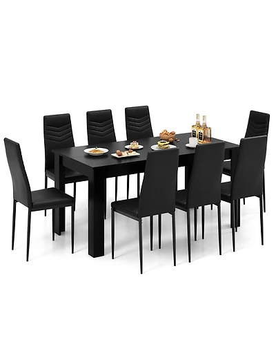 Modern Rectangular Kitchen Table Set with 8 Pvc Leather Dining Chairs